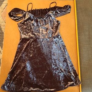 American Eagle Crushed Velvet Brown Off the Shoulder Dress